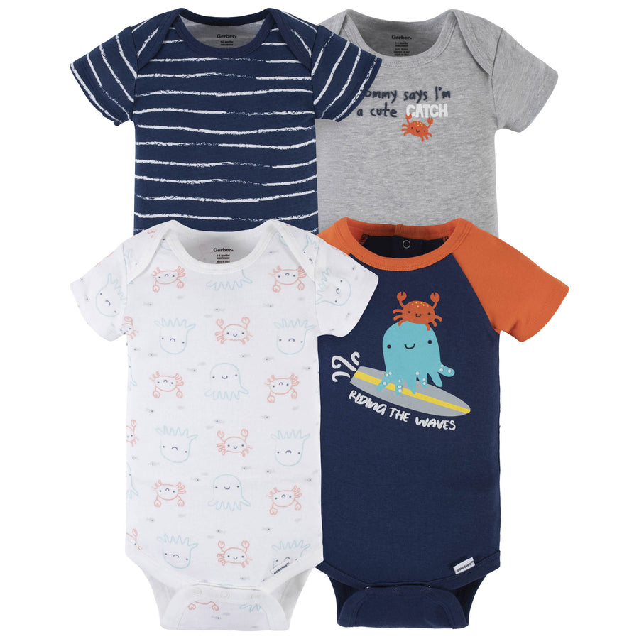 4-Pack Baby Boys Sea Friends Short Sleeve Onesies® Bodysuits-Gerber Childrenswear