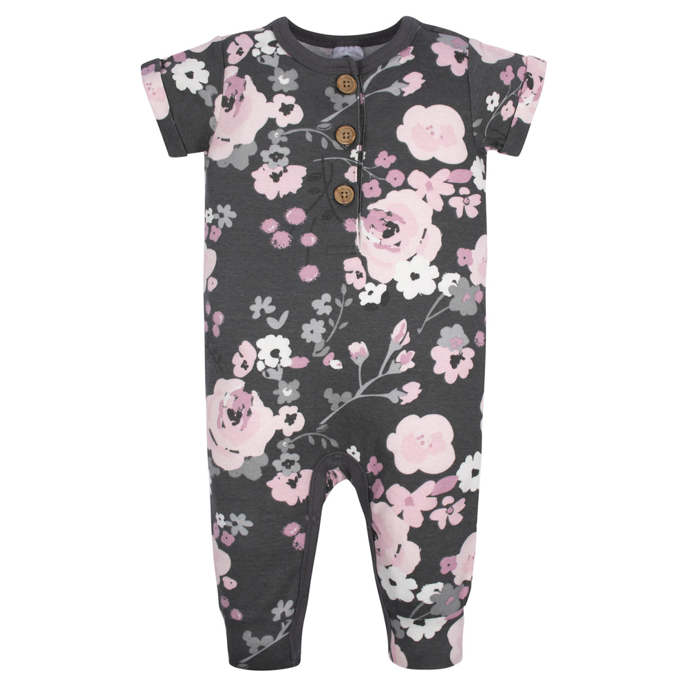 2-Pack Baby Girls Floral & Daisies Short Sleeve Rompers-Gerber Childrenswear