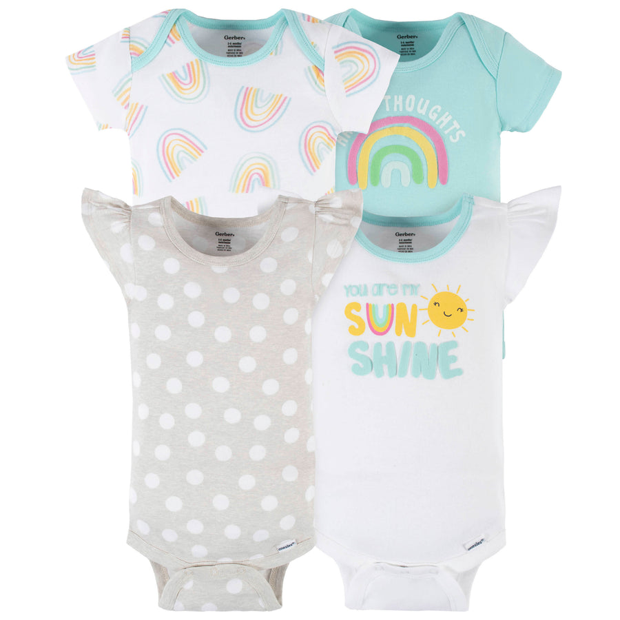 4-Pack Baby Girls Dots Of Rainbows Short Sleeve Onesies® Bodysuits-Gerber Childrenswear