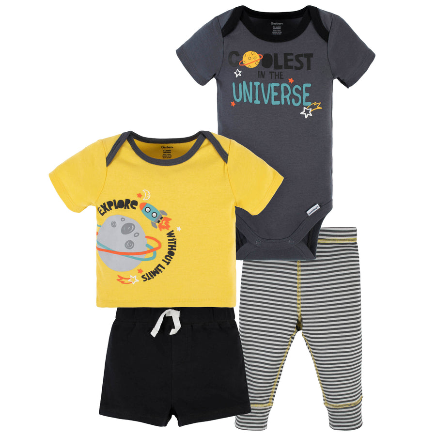 4-Piece Baby Boys Blast Off Onesies® Bodysuit, Tee, Shorts & Pant Set-Gerber Childrenswear