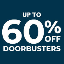 A promotional image with the text 'Doorbuster sale' and 'up to 60% off' written in bold letters, indicating a significant discount on products.
