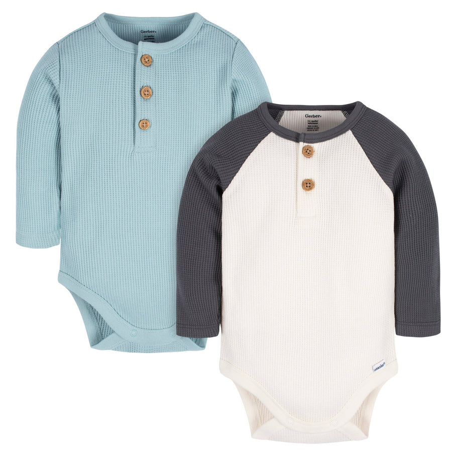 2-Pack Baby Boys Blue/Ivory Long Sleeve Onesies® Bodysuits
