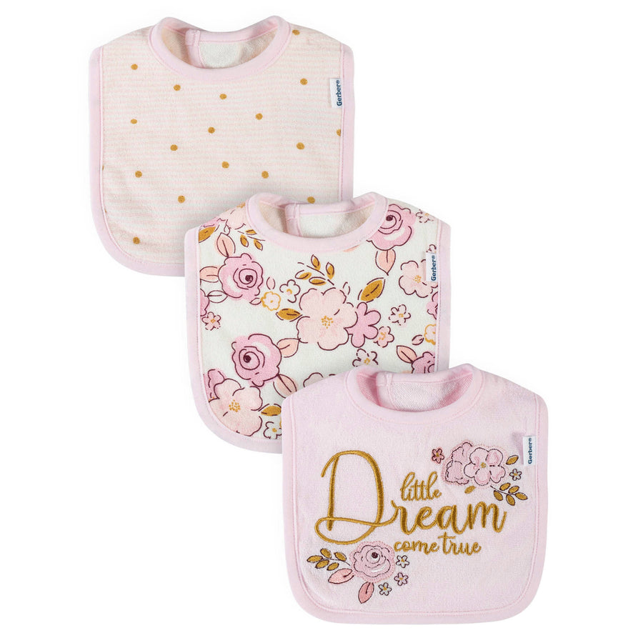 3-Pack Baby Girls Floral Princess Terry Bibs